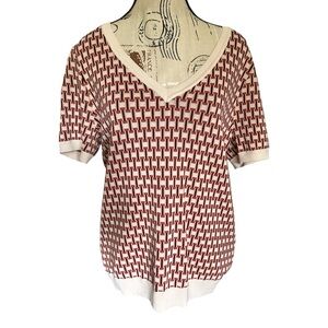 4funkyflavours Retro Geometric Knit Top Stretchy V-Neck Sweater XL Mod Viscose